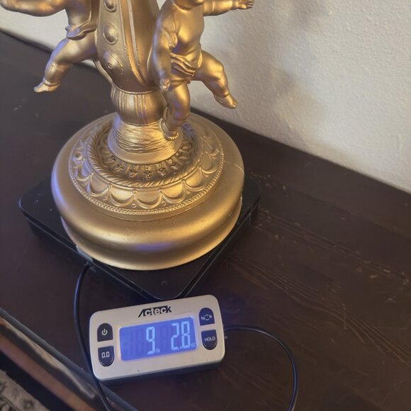 Vtg Electric Table Lamp Cherub Putti Italian Gold Tole Candelabra Prisms 27” - Picture 16 of 16